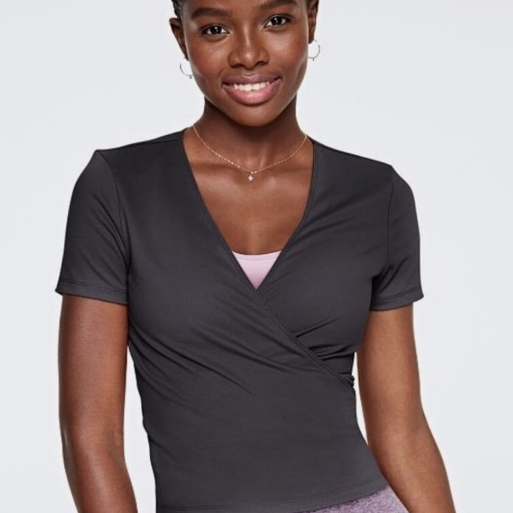 Grey V-Neck Wrap Top